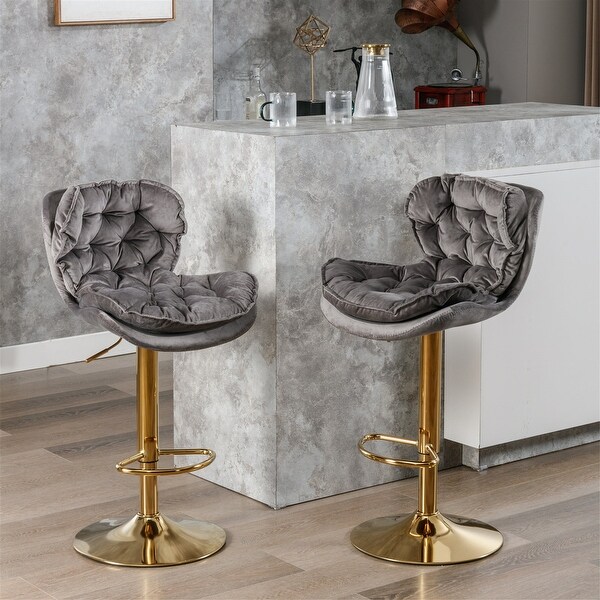 Swivel Velvet Counter Height Adjustable Dining Barstools(Set of 2) - O