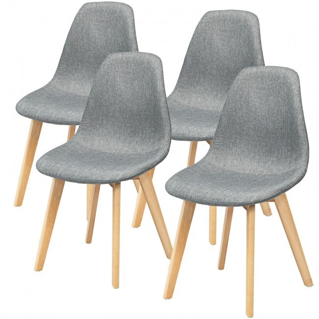 4Pcs Modern Dining Chair Set with Wood Legs and Fabric Cushion Seat -