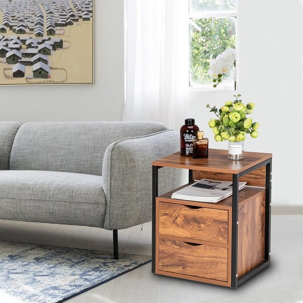 Steel Frame Wooden Nightstands With Drawers - - 35510923