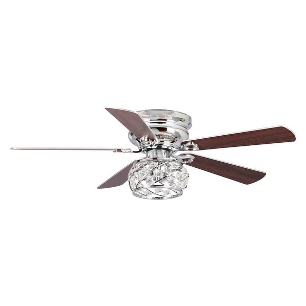 48 Chrome Wooden 5-Blade Crystal Flush Mount Ceiling Fan with Remote |