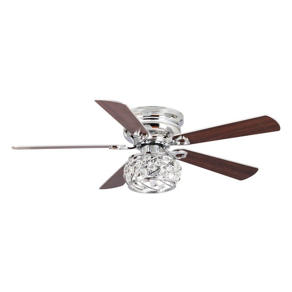 48 Chrome Wooden 5-Blade Crystal Flush Mount Ceiling Fan with Remote |