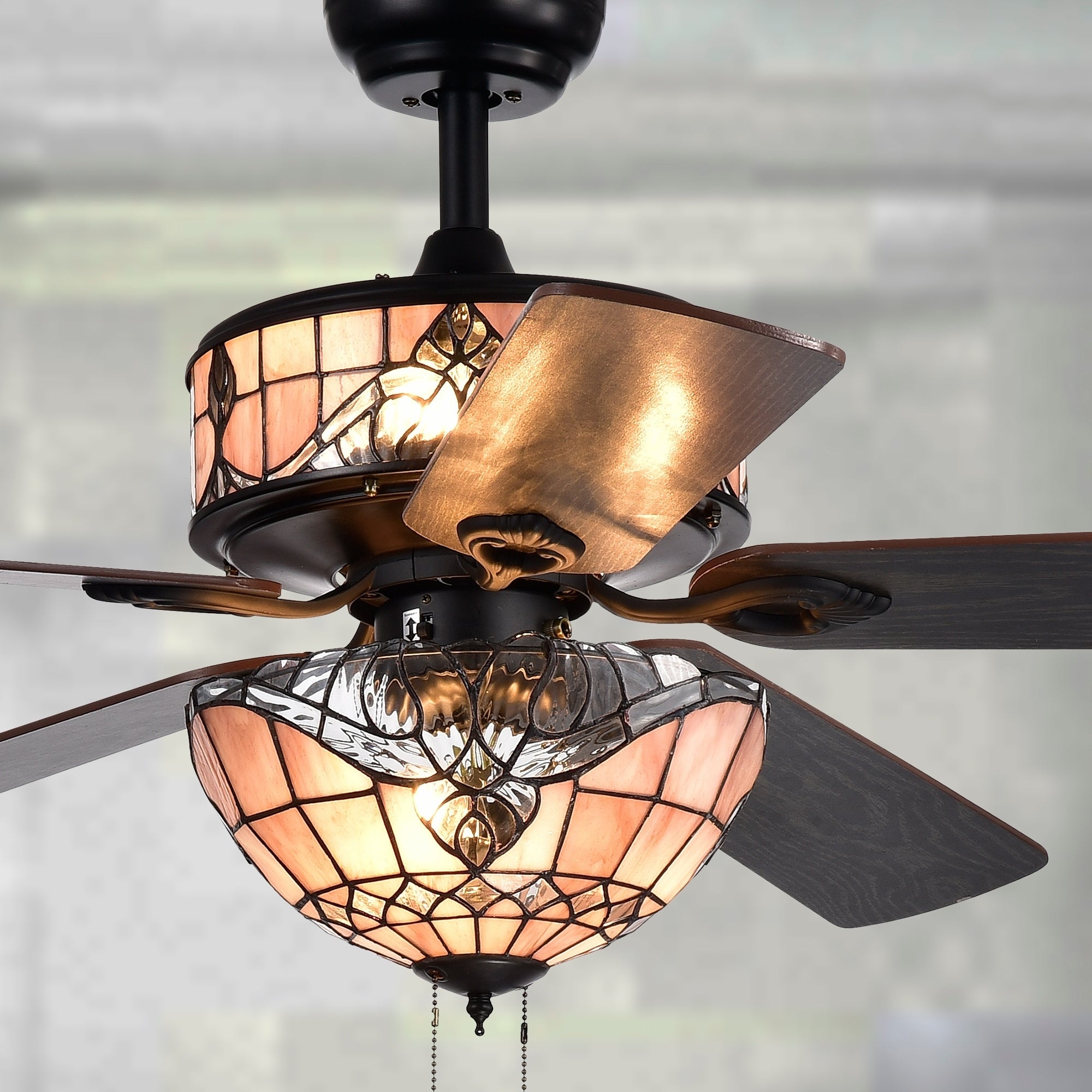 Orla 6-Light Baroque Tiffany 5-Blade 52-Inch Black Ceiling Fan | Overs