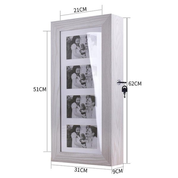 24-inch White Wall-mounted Lockable Mirrored Jewelry Armoire Cabinet -