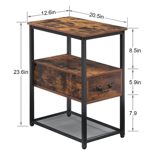 Industrial Style 1-Drawer Nightstand Narrow End Side Table (Set of 2)