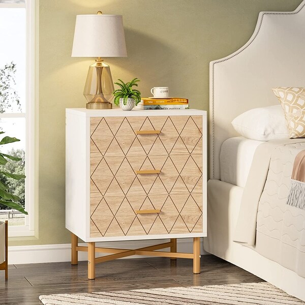 Nightstand, Bedside Table with 3 Drawers - - 36854670