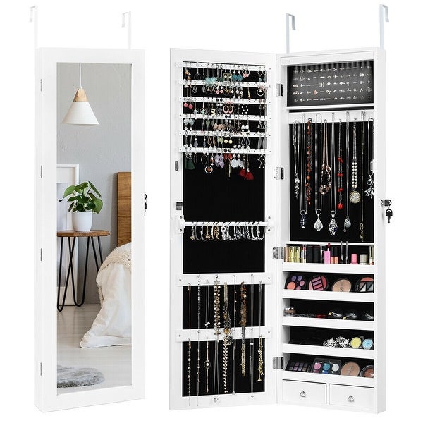 Wall Mounted Lockable Mirror Jewelry Cabinet with LED Light - 4.5 x 3.