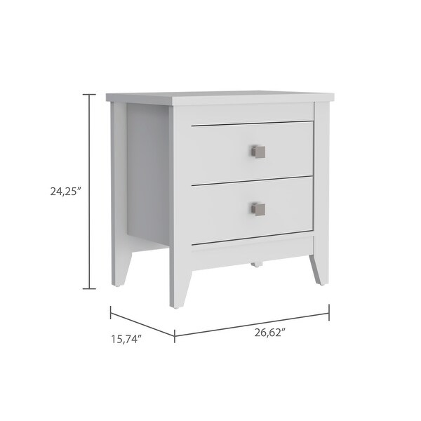 Contemporary Style 2-Drawers 4-Tapered Legs Bedside Table, Superior To