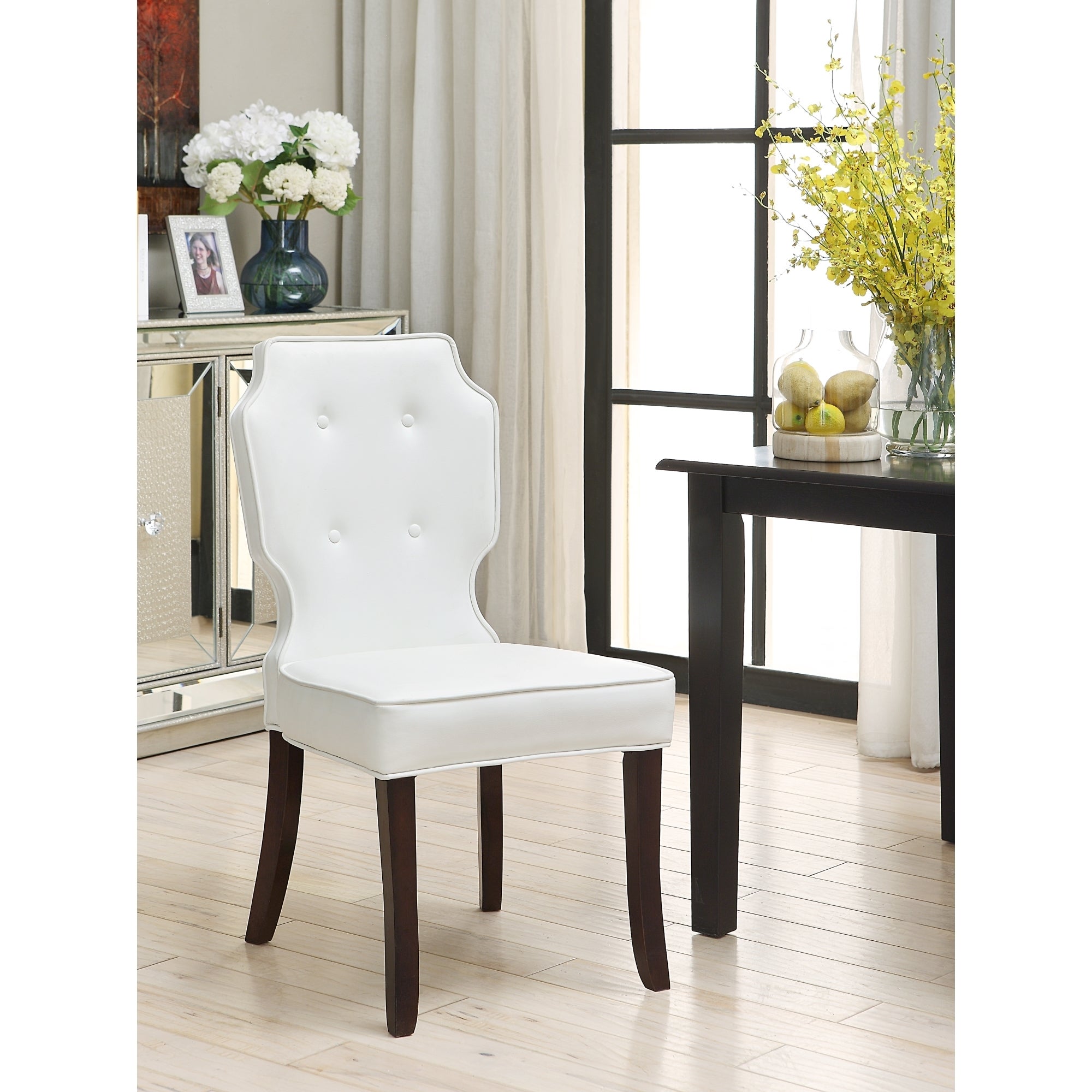 Chic Home Lennon Leather Button-tufted Turned Wooden Leg Dining Chair