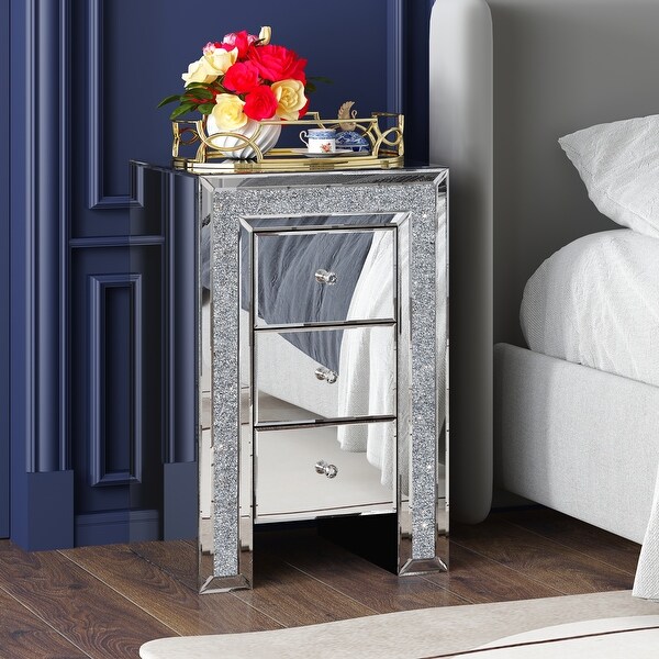 3-Drawer Accent Nightstand Diamond Side Table - - 37236146