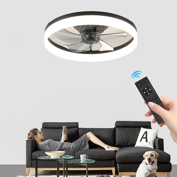 Oaks Aura 20in. Modern Low Profile Ceiling Fan with Light, Black Flush