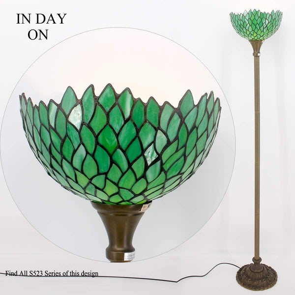 Tiffany Floor Lamp Uplight 66 Bronze Pole Vintage Boho Green Stained G