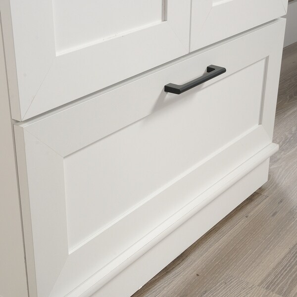 Wood Wardrobe with Drawer and Adjustable Base Level in White - - 36787