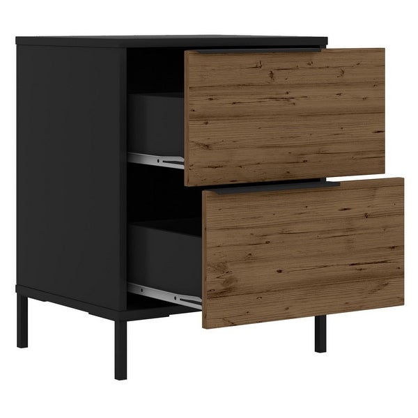 Wood and Metal Office Accent Storage Cabinet with 2 Drawers - - 373164