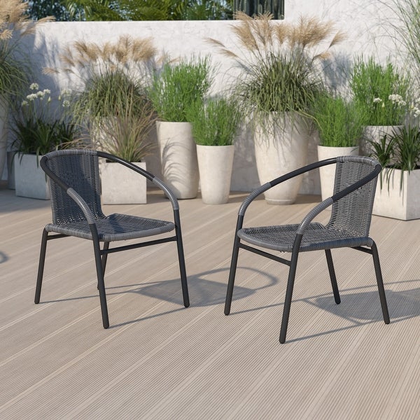 2 Pack Black Rattan Indoor-Outdoor Restaurant Stack Chair - Overstock