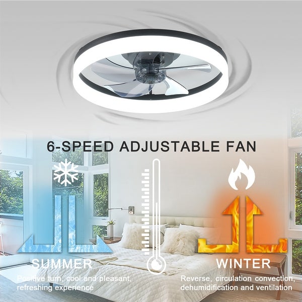 Oaks Aura 20in. Modern Low Profile Ceiling Fan with Light, Black Flush