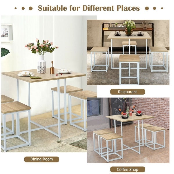 5 Pcs Metal Frame Dining Set with Compact Dining Table and 4 Stools -