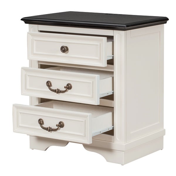 Modern Vintage Nightstand with 3 Drawers, Premium Top, 4 legs, Bedside