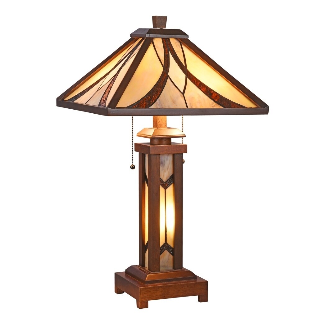 Tiffany Style 2+1-light Double Lit Dark Walnut Table Lamp - Overstock