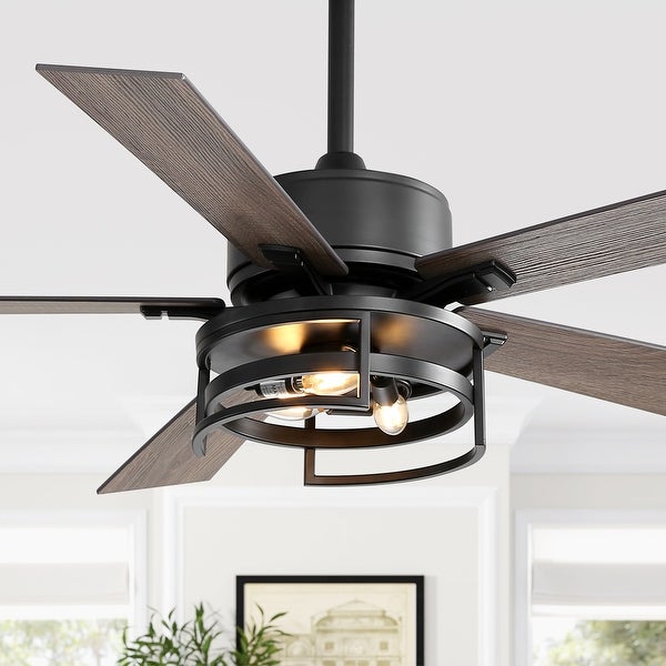 52 in. Indoor Black Ceiling Fan with Light Kit and Remote Control Incl