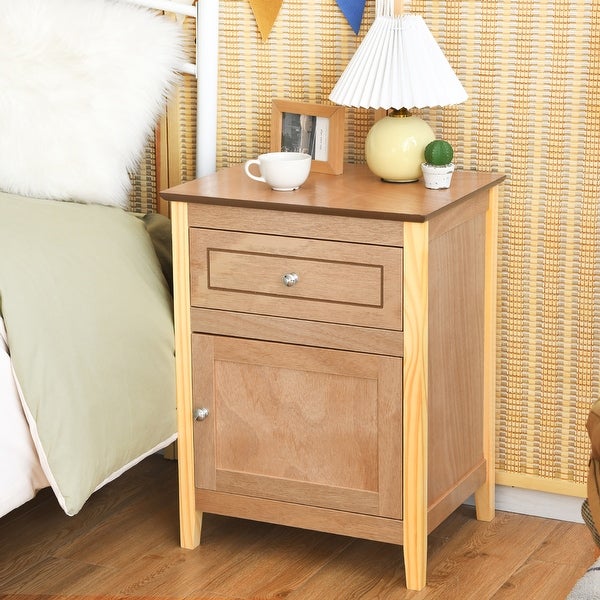 Modern End Side Table Freestanding Nightstand with Drawer and Cabinet