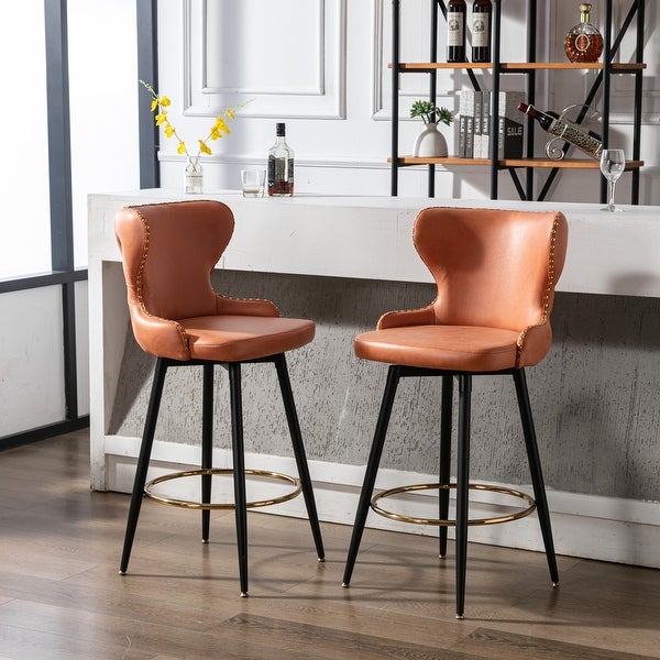 29Modern Leathaire Fabric 180° Swivel Bar Stool Chair for Kitchen