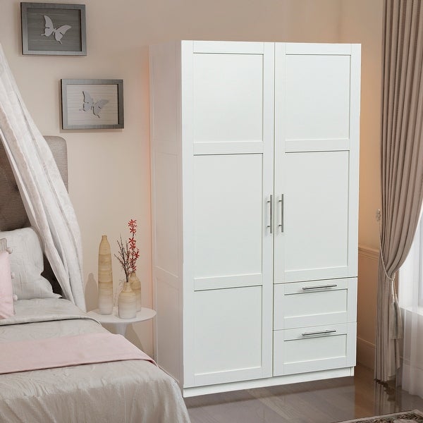 High wardrobe and kitchen cabinet with 2 doors, 2 drawers and 5 storag