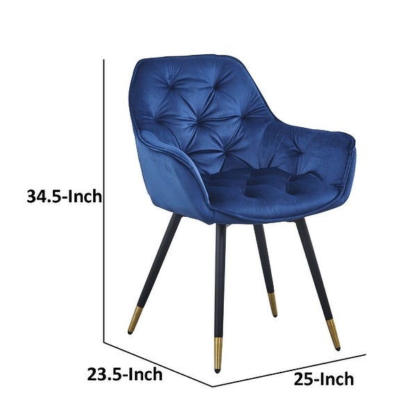 Alix 25 Inch Modern Dining Chair, Button Tufted, Set of 2, Blue, Black