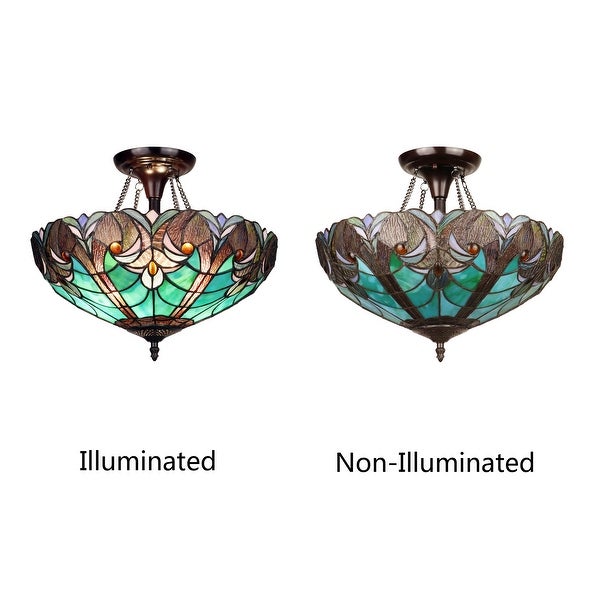 Tiffany Style Victorian Design 2-light Dark Bronze Semi-Flush Fixture