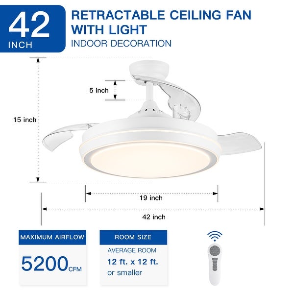 42 in. Black Frame Retractable Ceiling Fan with Remote Control | Overs