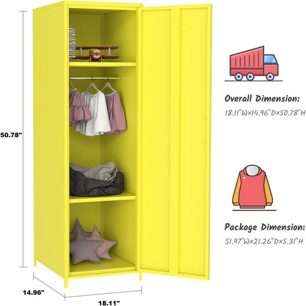 Metal Armoires Locker Cabinet for Kid with Hanging Rod and Shelves - -