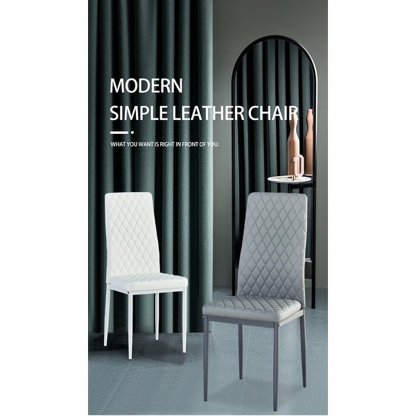 Dining Chair Leather Diamond Grid Pattern Home Conference Chair Set Of