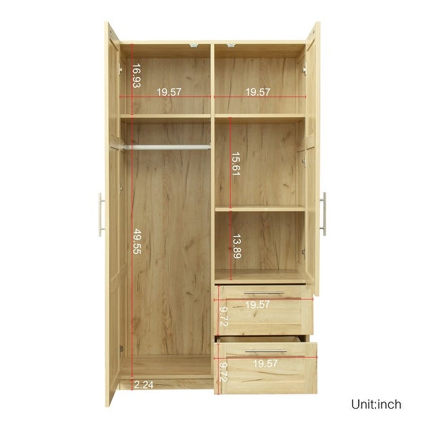 Clihome 40in. Wooden High Wardrobe with 2 Drawers and 5 Storage Spaces