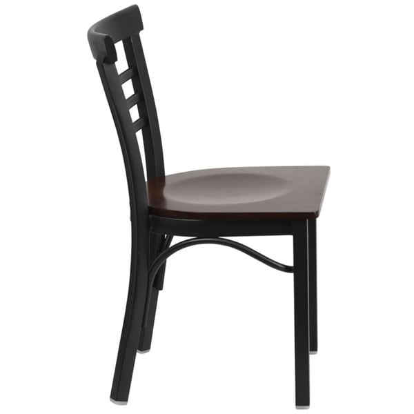 Offex Black Ladder Back Metal Restaurant Chair with Walnut Wood Seat [