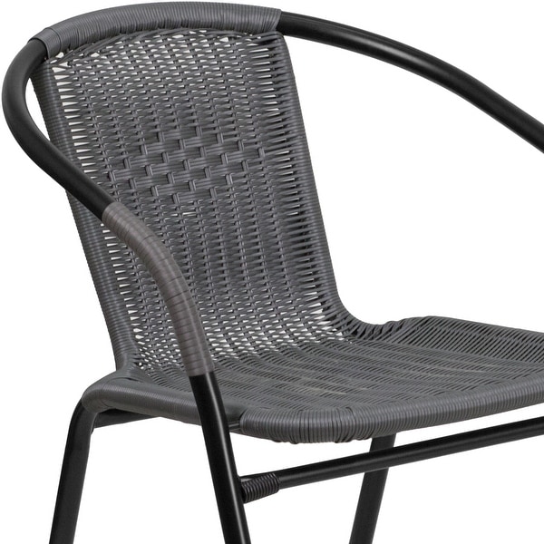 2 Pack Black Rattan Indoor-Outdoor Restaurant Stack Chair - Overstock