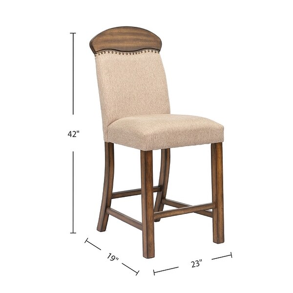 Set of 2 Linen Upholstered Counter Height Chair in Oak Finish - Overst