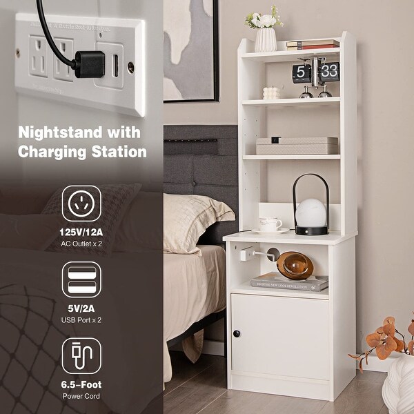 Nightstand with Charging Station - 55 Tall Bedside Table with 6-Level