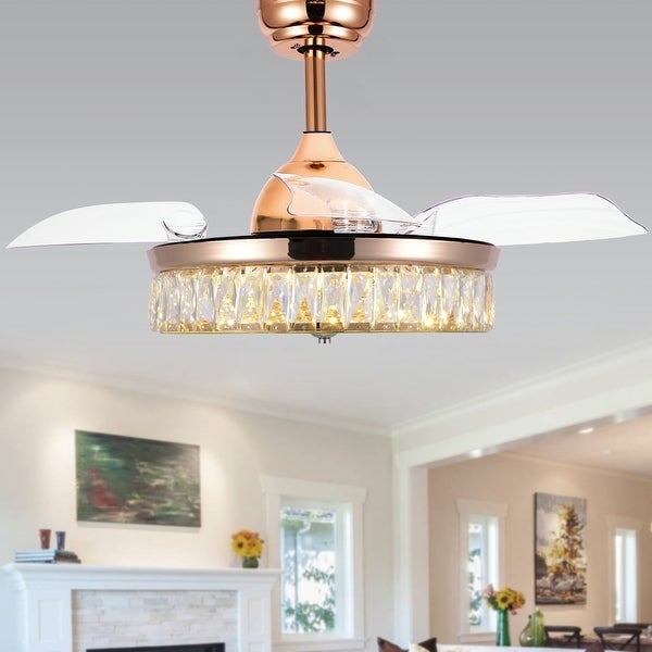 Belladepot 42 Gold Crystal Ceiling Fan with Retractable Blades