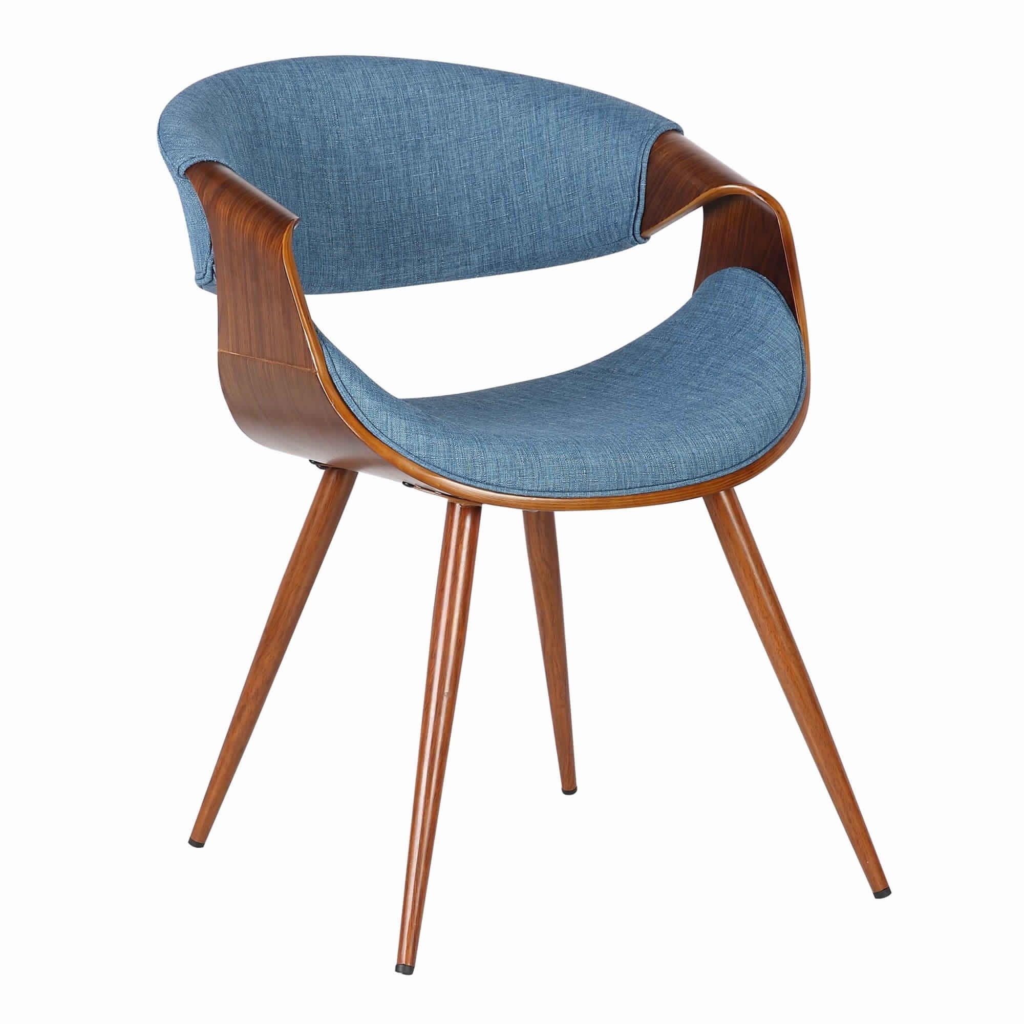 Curved Back Fabric Dining Chair with Round Tapered Legs, Brown and Blu