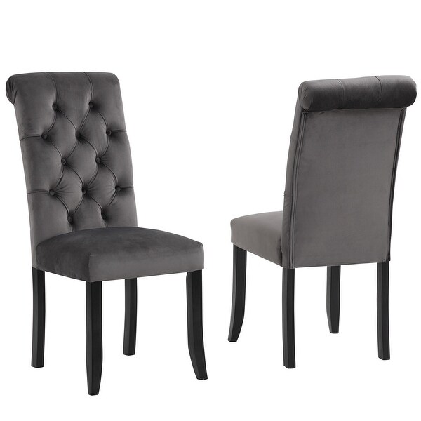 Fabric Tufted Dining Chair with Wooden Legs (Set of 2) - Overstock - 3