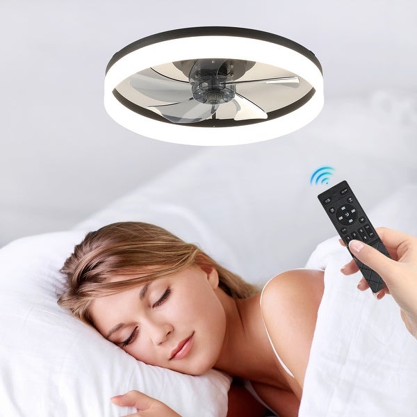 Oaks Aura 20in. Modern Low Profile Ceiling Fan with Light, Black Flush