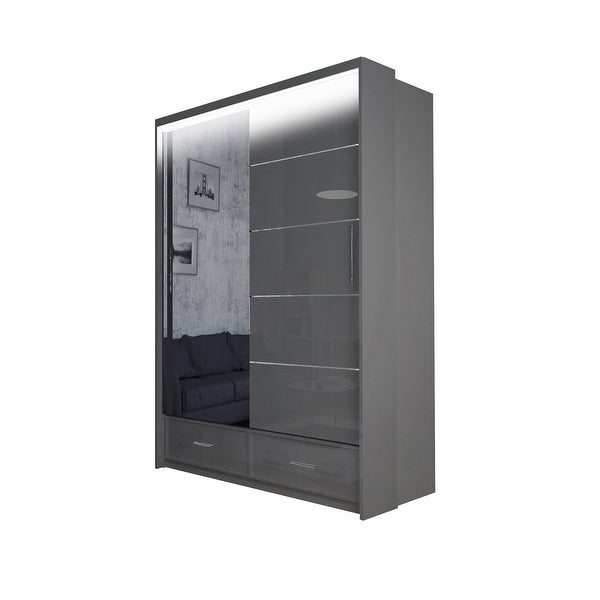 Donovan Modern Wooden Wardrobe - Armoire with Drawers and LED Lighting