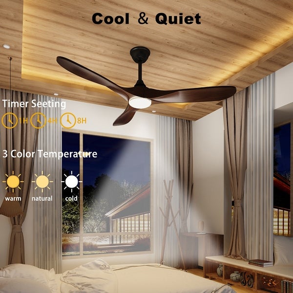 FAMAPY 60 LED Light 3-Blades Wood Ceiling Fan with Remote Control