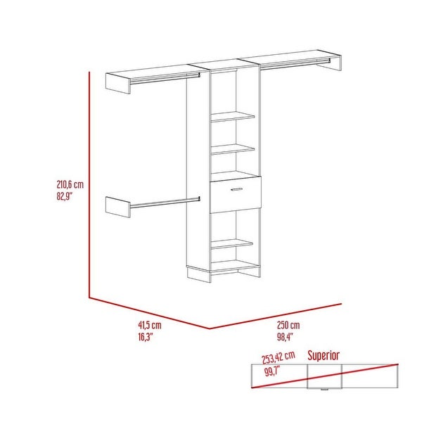 Distinctive Design 1-Drawer 5-Shelf Closet System for Living Room, Ext