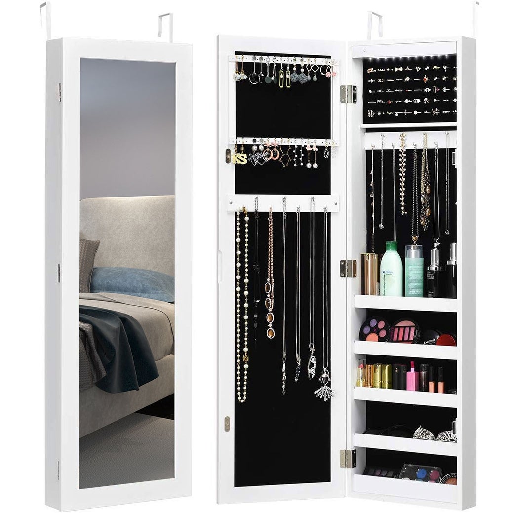 Costway Wall Door Mounted Mirrored Jewelry Cabinet Organizer Storage -