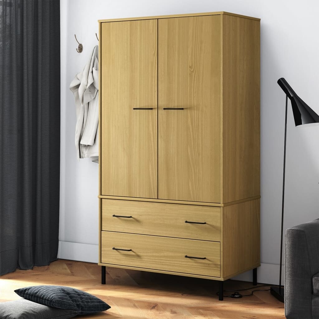 vidaXL Solid Wood Pine Wardrobe with Metal Legs OSLO Armoire Multi Col