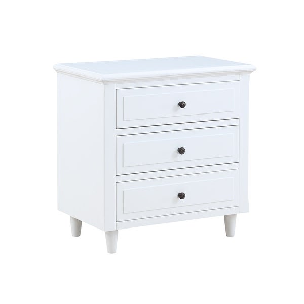 Modern Vintage 3 Drawer Wood Nightstand, White Wood Bedside Table, Sid