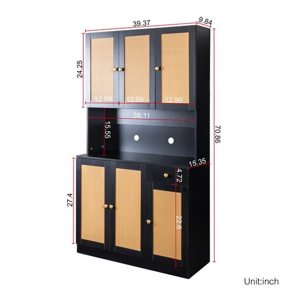 Wood Closet with 6 Doors,1 Drawer and 1 Open Shelves, Easy Cleaning, D