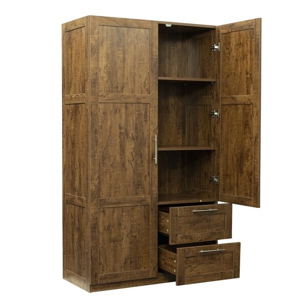 Traditional wooden wardrobe 2 door locker with 2 drawers, adjustable s