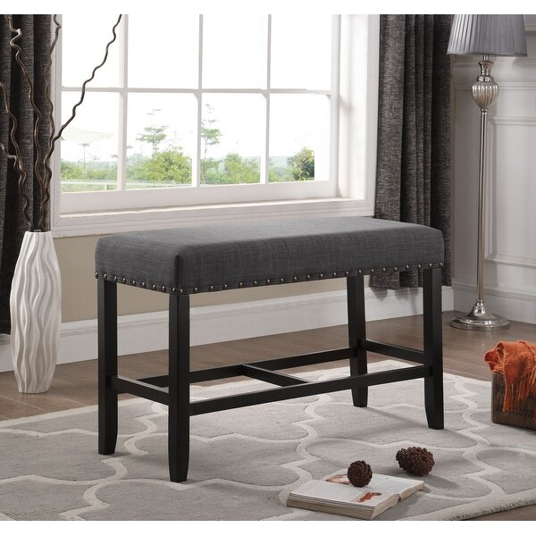 Biony Gray Fabric Counter Height Dining Bench with Nailhead Trim - Ove