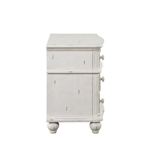 ACME Jaqueline Nightstand in Light Gray Linen & Antique White Finish -